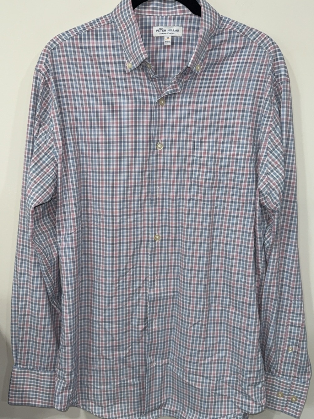 Peter Millar Summer Comfort Men's Red & Blue Plaid Button-Down Shirt